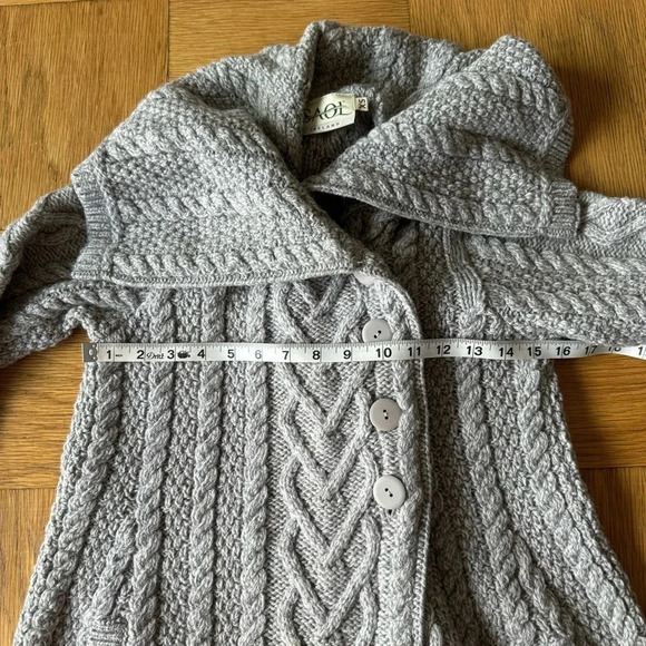 Saol Ireland Merino Wool Tunic Sweater Cardigan XS Gray with Pockets - Picture 7 of 8